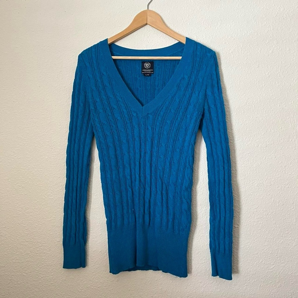 American Eagle Outfitters Teal V-Neck Sweater